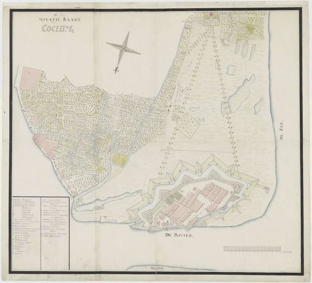 A.A. Buijskes, Map of Cochim (Kochi) (c. 1790), NL-HaNA, 4.VEL_0907, license CC0.