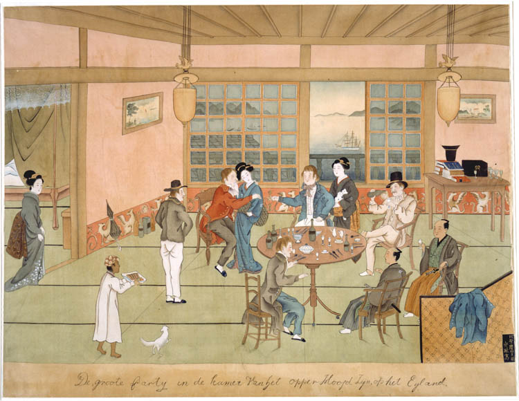 Kawahara Keiga, The party at the home of the Dutch chief on Deshima (c. 1825), National Maritime Museum, Amsterdam (image available on Het Geheugen).