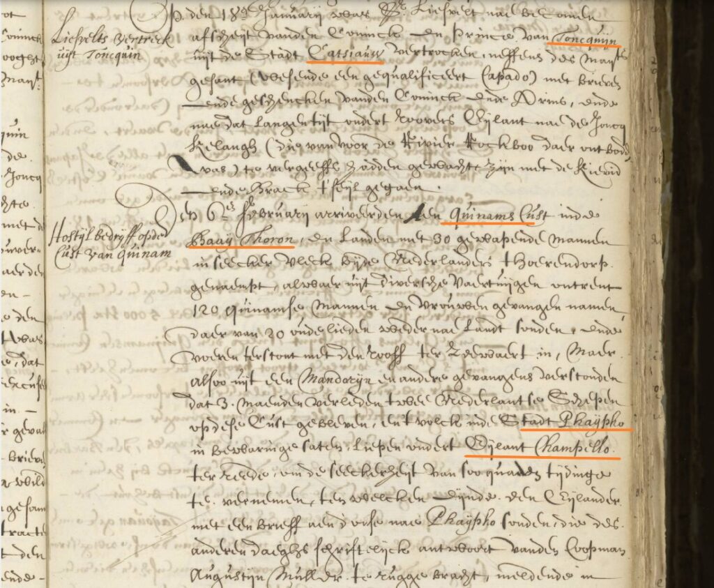 Various place names mentioned in a VOC archival document. Nationaal Archief, CC0